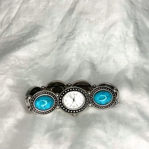 Silver & Blue Marble Bracelet Watch